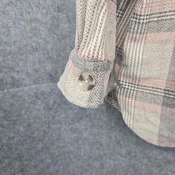 Steve Madden Shacket Women Medium Cream Brown Plaid Button Up Oversize Shirt NWT - Picture 8 of 14